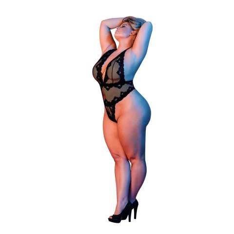 Magic Silk Exposed Body Plus Size z Głębokim Dekoltem Czarny Magic Silk Exposed Body Plus Size z Głębokim Dekoltem Czarny