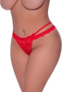 Magic Silk Exposed Plus Size - Stringi z wycięciem, koronka, czerwona kokarda