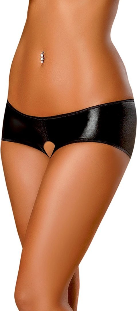 Magic Silk Panty Shorts czarne z satynową kokardką, otwarty kroj Magic Silk Panty Shorts czarne z satynową kokardką, otwarty kroj