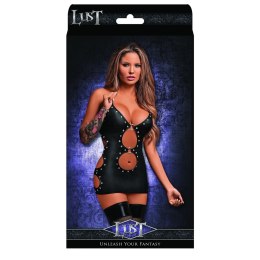 Magic Silk Selene mini sukienka z imitacji skory z wycięciami S/M