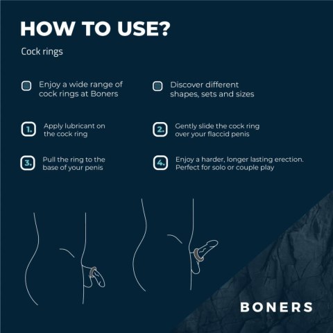 Boners Ergo - ergonomiczny pierścień intymny, elastyczny, czarny Boners Ergo - ergonomiczny pierścień intymny, elastyczny, czarny