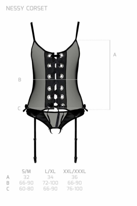Nessy Gorset damski z otwartym krokiem czarny, regulowany, rozmiary S-3XL Nessy Gorset damski z otwartym krokiem czarny, regulowany, rozmiary S-3XL