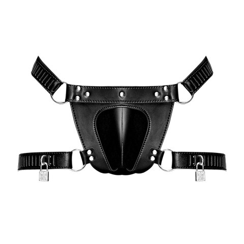 Male Power Scorpio Stringi z imitacji skory z regulacją i zamkiem Male Power Scorpio Stringi z imitacji skory z regulacją i zamkiem