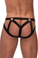 Male Power Strappy Ring Jock czarny elastyczny system paskow L/XL