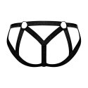 Male Power Strappy Ring Jock czarny elastyczny system paskow L/XL