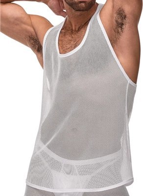 Male Power Stretch Net tank top siateczkowy czarny, wycięcie na plecach
