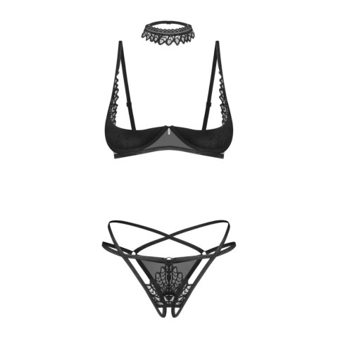 Obsessive Donarella Komplet 3-częściowy Czarny XS/S Koronka Choker Obsessive Donarella Komplet 3-częściowy Czarny XS/S Koronka Choker