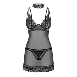 Obsessive Donarella XL/2XL - komplet koszulka i stringi z chokerem, czarny