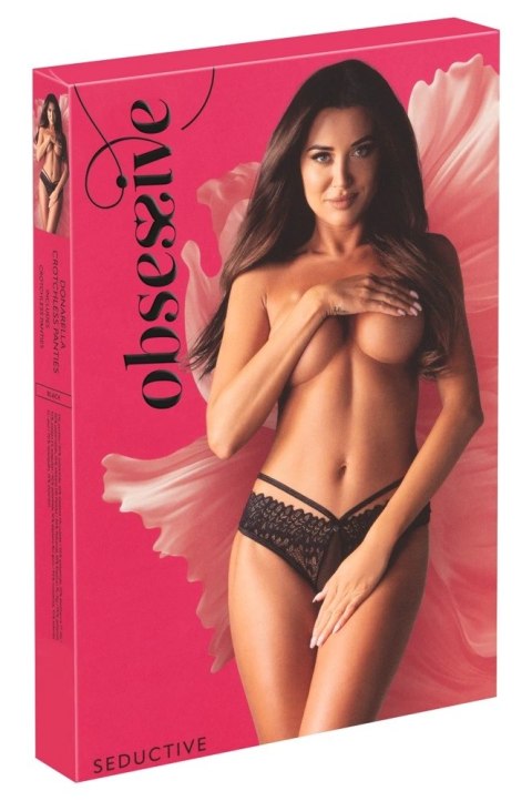 Obsessive Donarella figi z wycięciem, czarne, M/L, haft ozdobny Obsessive Donarella figi z wycięciem, czarne, M/L, haft ozdobny