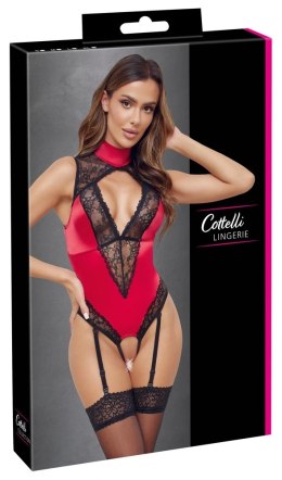 Cottelli Lingerie Body Satynowo-Koronkowe Czerwone S Regulowane