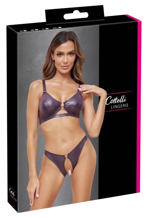 Cottelli Lingerie Zestaw Fioletowy Wet Look S - Biustonosz i Majtki Otwarte Cottelli Lingerie Zestaw Fioletowy Wet Look S - Biustonosz i Majtki Otwarte