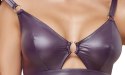Cottelli Lingerie Zestaw Fioletowy Wet Look S - Biustonosz i Majtki Otwarte