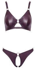Cottelli Lingerie Zestaw Fioletowy Wet Look S - Biustonosz i Majtki Otwarte