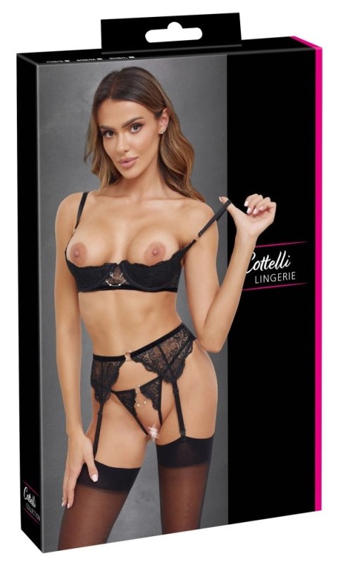 Cottelli Lingerie komplet koronkowy 3-częściowy czarny 85B/L Cottelli Lingerie komplet koronkowy 3-częściowy czarny 85B/L