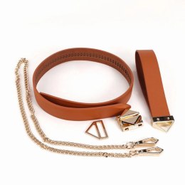 LOCKINK Zestaw obroża ze smyczą brązowa regulowana 80cm