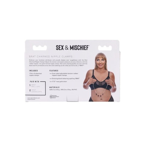 Sportsheets Sex & Mischief regulowane zaciski z napisem BRAT rożowe złoto Sportsheets Sex & Mischief regulowane zaciski z napisem BRAT rożowe złoto