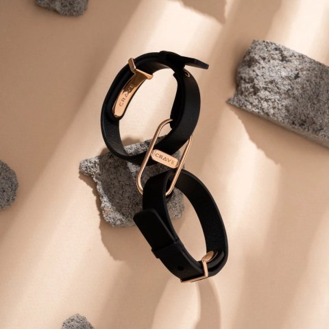 Crave ICON Cuffs czarne mankiety z rożowym złotem, regulowane Crave ICON Cuffs czarne mankiety z rożowym złotem, regulowane