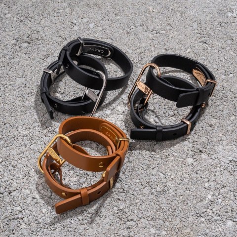 Crave ICON Cuffs czarne mankiety z rożowym złotem, regulowane Crave ICON Cuffs czarne mankiety z rożowym złotem, regulowane