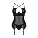 Obsessive Norides XL/2XL - czarny koronkowy komplet bielizny z gorsetem