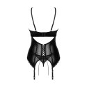 Obsessive Norides XL/2XL - czarny koronkowy komplet bielizny z gorsetem