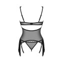 Obsessive Sherila XS/S komplet czarny z gorsetem i stringami