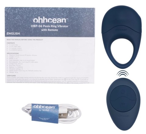 Ohhcean Pierścień wibracyjny z pilotem, silikonowy, ocean blue, 7.5 cm Ohhcean Pierścień wibracyjny z pilotem, silikonowy, ocean blue, 7.5 cm