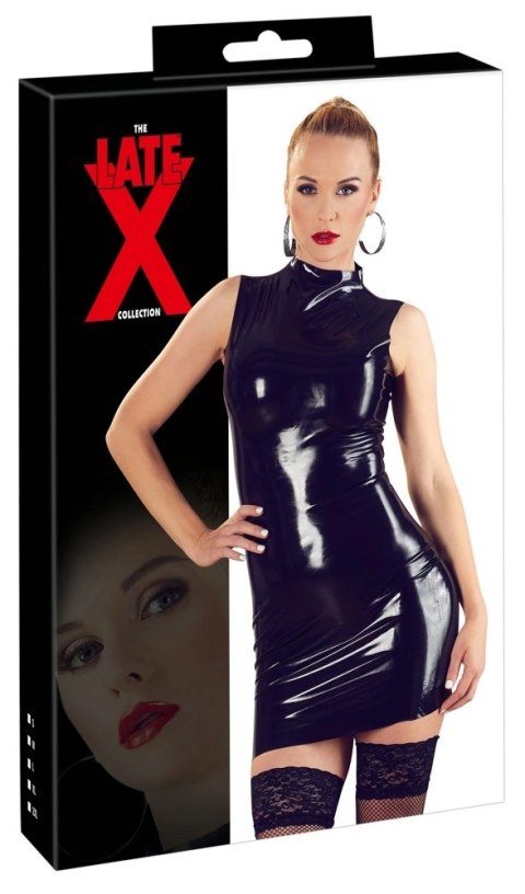 Late X Czarna lateksowa mini sukienka z kołnierzykiem 2XL Late X Czarna lateksowa mini sukienka z kołnierzykiem 2XL