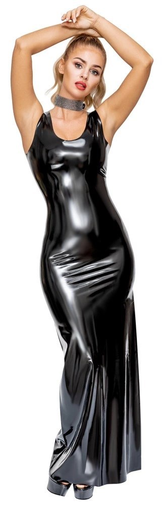 LateX Długa Sukienka Taliowana Czarna Maxi 0,35mm S LateX Długa Sukienka Taliowana Czarna Maxi 0,35mm S