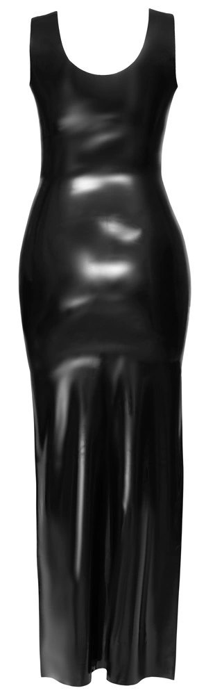 LateX Długa Sukienka Taliowana Czarna Maxi 0,35mm S LateX Długa Sukienka Taliowana Czarna Maxi 0,35mm S
