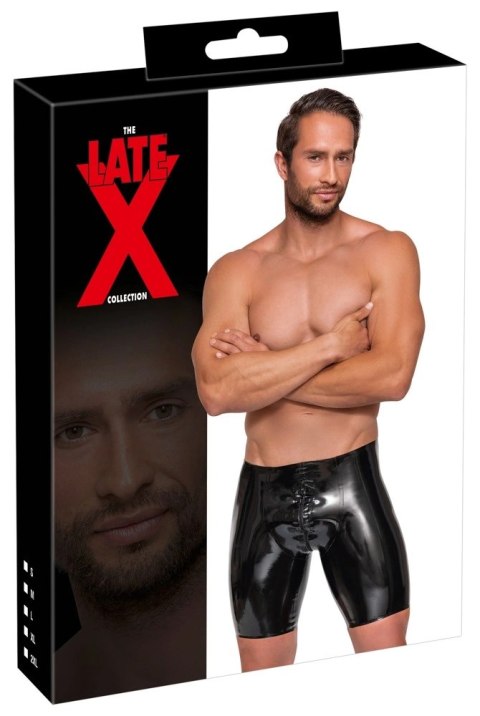LateX Spodenki lateksowe czarne z zamkiem XL, dłuższa nogawka LateX Spodenki lateksowe czarne z zamkiem XL, dłuższa nogawka