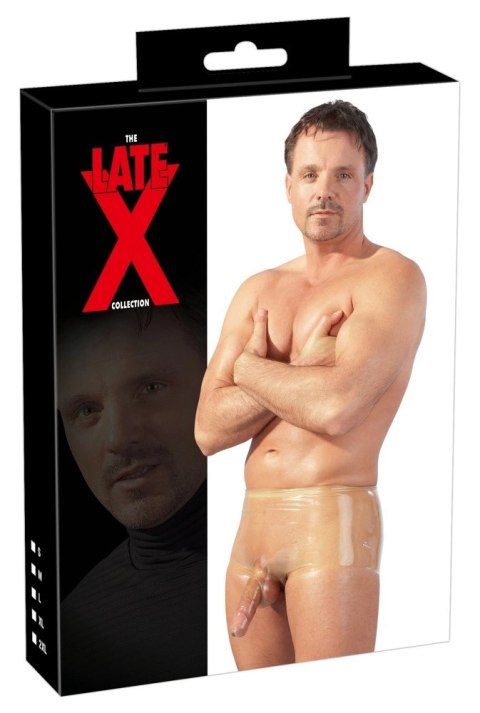 LateX Spodenki męskie przezroczyste S/M z anatomiczną osłoną, lateks LateX Spodenki męskie przezroczyste S/M z anatomiczną osłoną, lateks