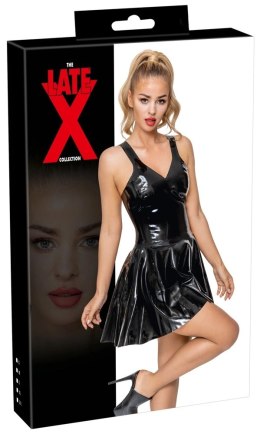 LateX Sukienka Czarna Lateksowa Mini z Falbaną na Ramiączkach S