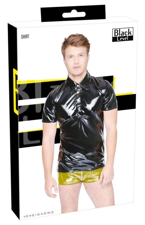 Black Level Polo Męska Koszulka Czarna Połysk L Dopasowana