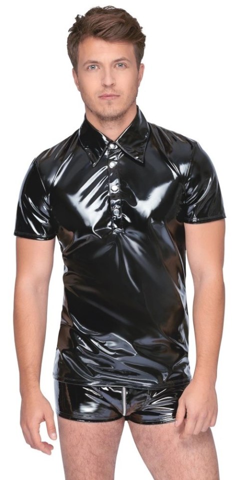 Black Level Polo Męska Koszulka Połysk Czarna 2XL Dopasowana Black Level Polo Męska Koszulka Połysk Czarna 2XL Dopasowana
