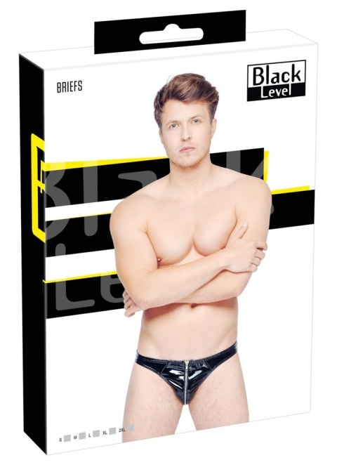 Black Level Slipy męskie XL czarny winylowy połysk z zamkiem Black Level Slipy męskie XL czarny winylowy połysk z zamkiem