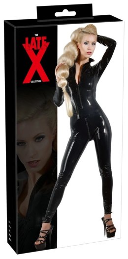 LateX Kombinezon Lateksowy Czarny L z Dwoma Zamkami i Kołnierzem