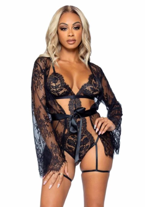 Obsessive All Romance komplet z koronką i elegancką marynarką, czarny Obsessive All Romance komplet z koronką i elegancką marynarką, czarny