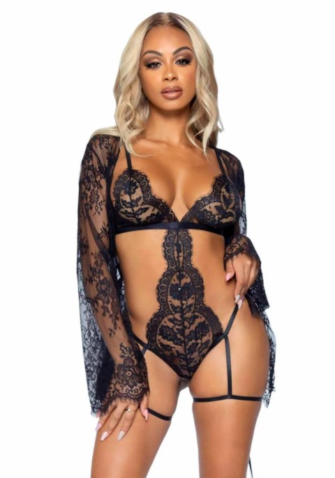 Obsessive All Romance komplet z koronką i elegancką marynarką, czarny Obsessive All Romance komplet z koronką i elegancką marynarką, czarny