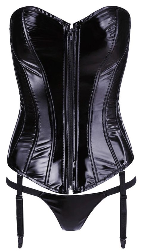 Black Level Gorset Winylowy Sznurowany Tył + Stringi Czarny L Black Level Gorset Winylowy Sznurowany Tył + Stringi Czarny L
