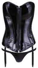 Black Level Gorset winylowy sznurowany tył + stringi czarne S
