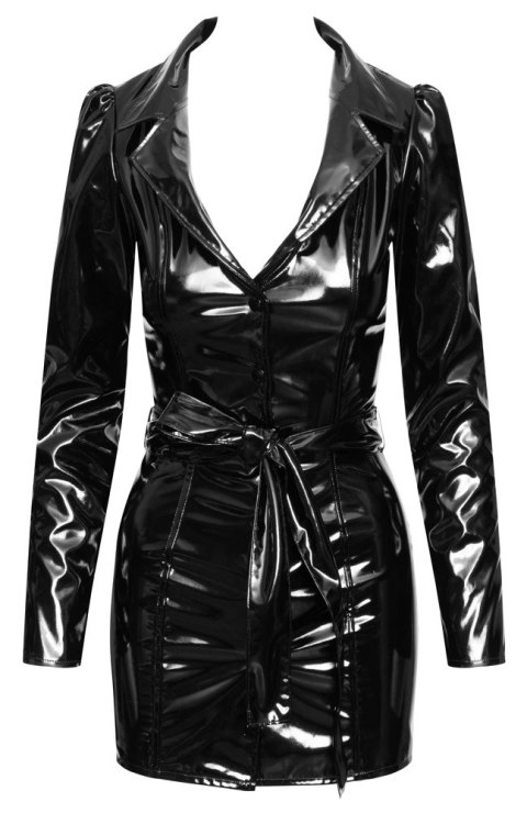 Black Level Płaszcz Vinylowy Czarny Mini L Długi Rękaw Klapy Black Level Płaszcz Vinylowy Czarny Mini L Długi Rękaw Klapy