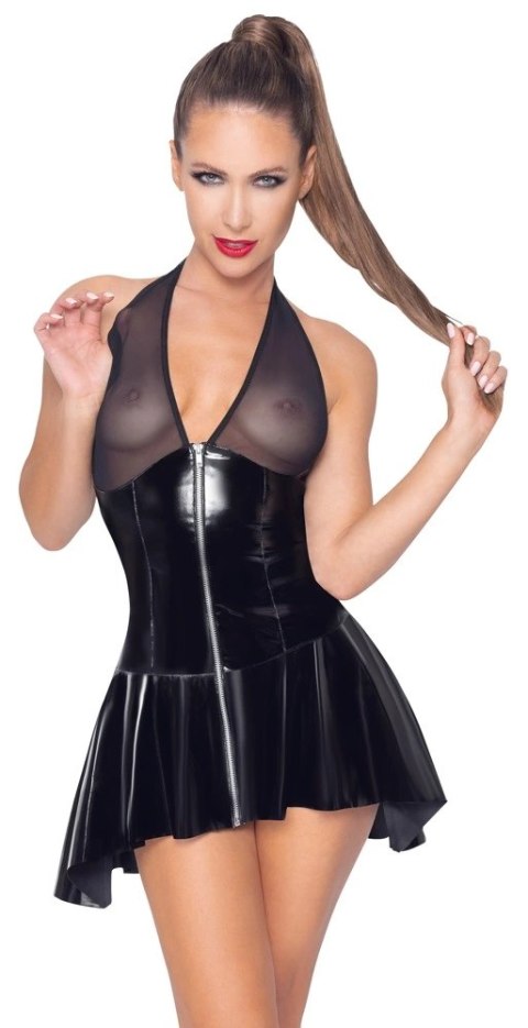 Black Level Sukienka Lśniąca Czarna z Siateczką Dekolt Halter L Black Level Sukienka Lśniąca Czarna z Siateczką Dekolt Halter L