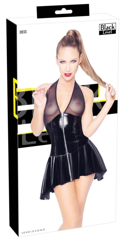 Black Level Sukienka lakierowana z siateczką XL czarna rozkloszowana Black Level Sukienka lakierowana z siateczką XL czarna rozkloszowana