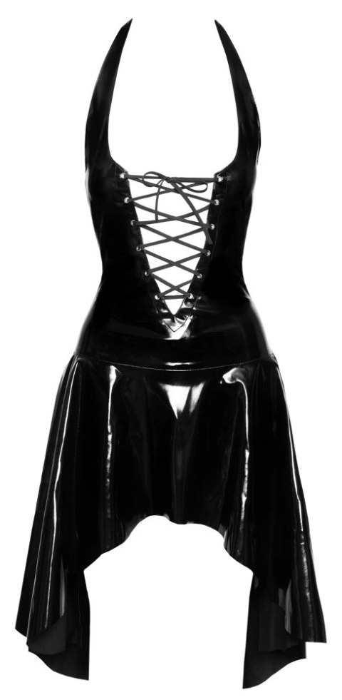 Black Level sukienka winylowa wiązana XL z głębokim dekoltem czarna Black Level sukienka winylowa wiązana XL z głębokim dekoltem czarna