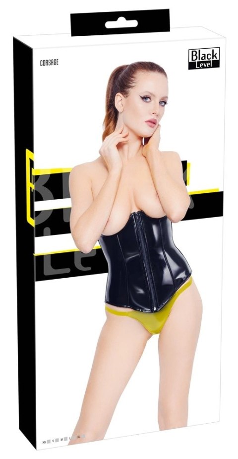 Black Level Gorset Winylowy Bez Miseczek + Stringi Czarny L Black Level Gorset Winylowy Bez Miseczek + Stringi Czarny L