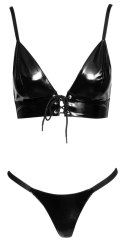 Black Level Komplet Vinylowy S - wiązany stanik i stringi czarne