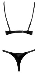 Black Level Komplet Vinylowy Stringi + Wiązany Stanik Czarny L