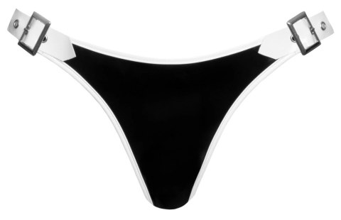 Black Level Stringi Vinylowe Czarno-Białe M Regulowane Klamry Black Level Stringi Vinylowe Czarno-Białe M Regulowane Klamry