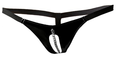 Black Level Stringi Winylowe z Łańcuszkiem L/XL Czarny Połysk Black Level Stringi Winylowe z Łańcuszkiem L/XL Czarny Połysk