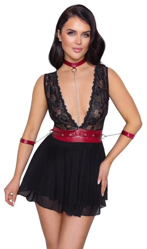 Cottelli Bondage Babydoll L czarna z czerwoną obrożą i mankietami Cottelli Bondage Babydoll L czarna z czerwoną obrożą i mankietami